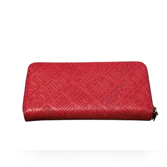 Love Moschino Italy Portafoglio Red Embossed Zip Wallet OS - Picture 7 of 11
